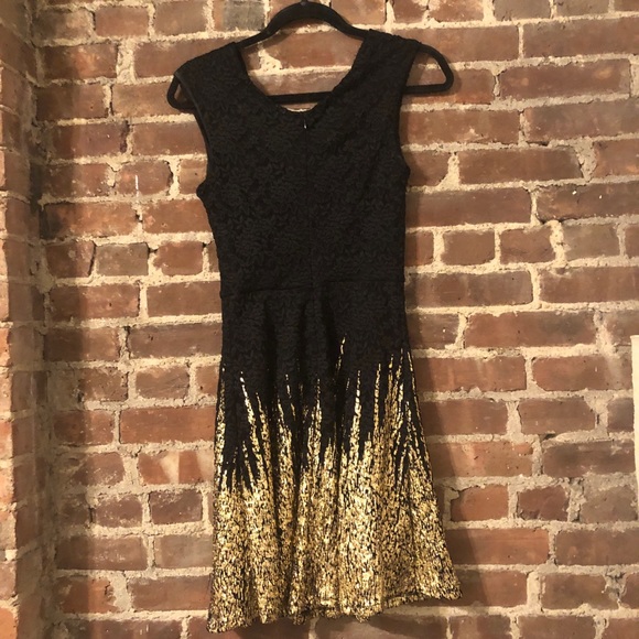 Taroo Black Lace and Gold Foil A-Line Dress - Picture 2 of 4
